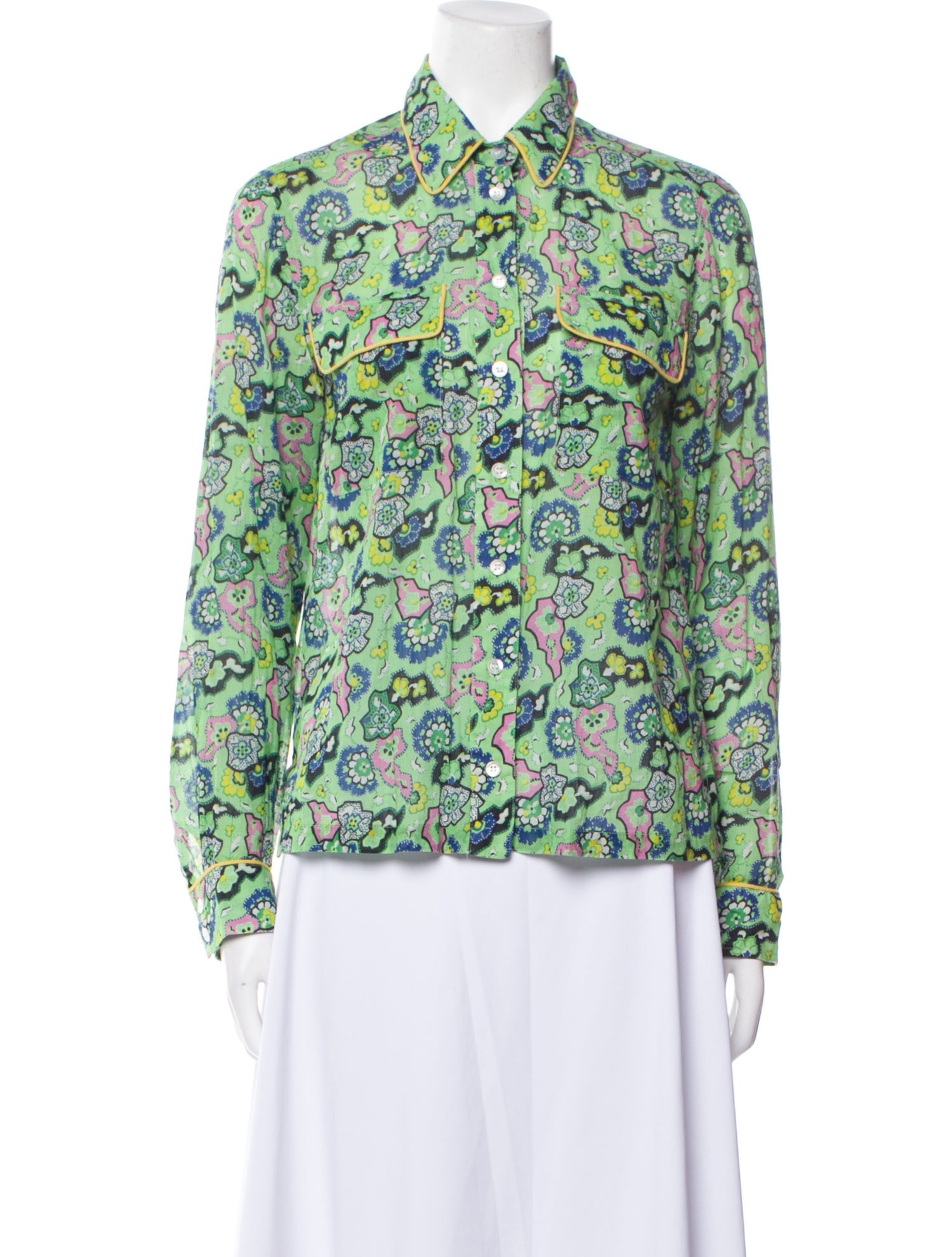 RHODE Printed Long Sleeve Button-Up Top