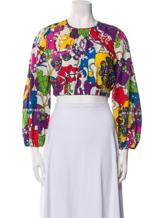 RHODE Floral Print Crew Neck Crop Top