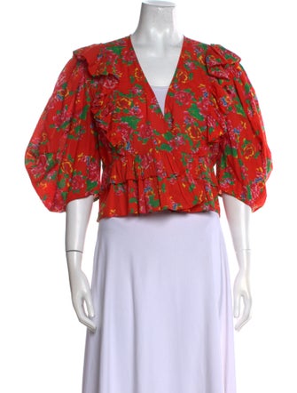 RHODE Floral Print V-Neck Crop Top