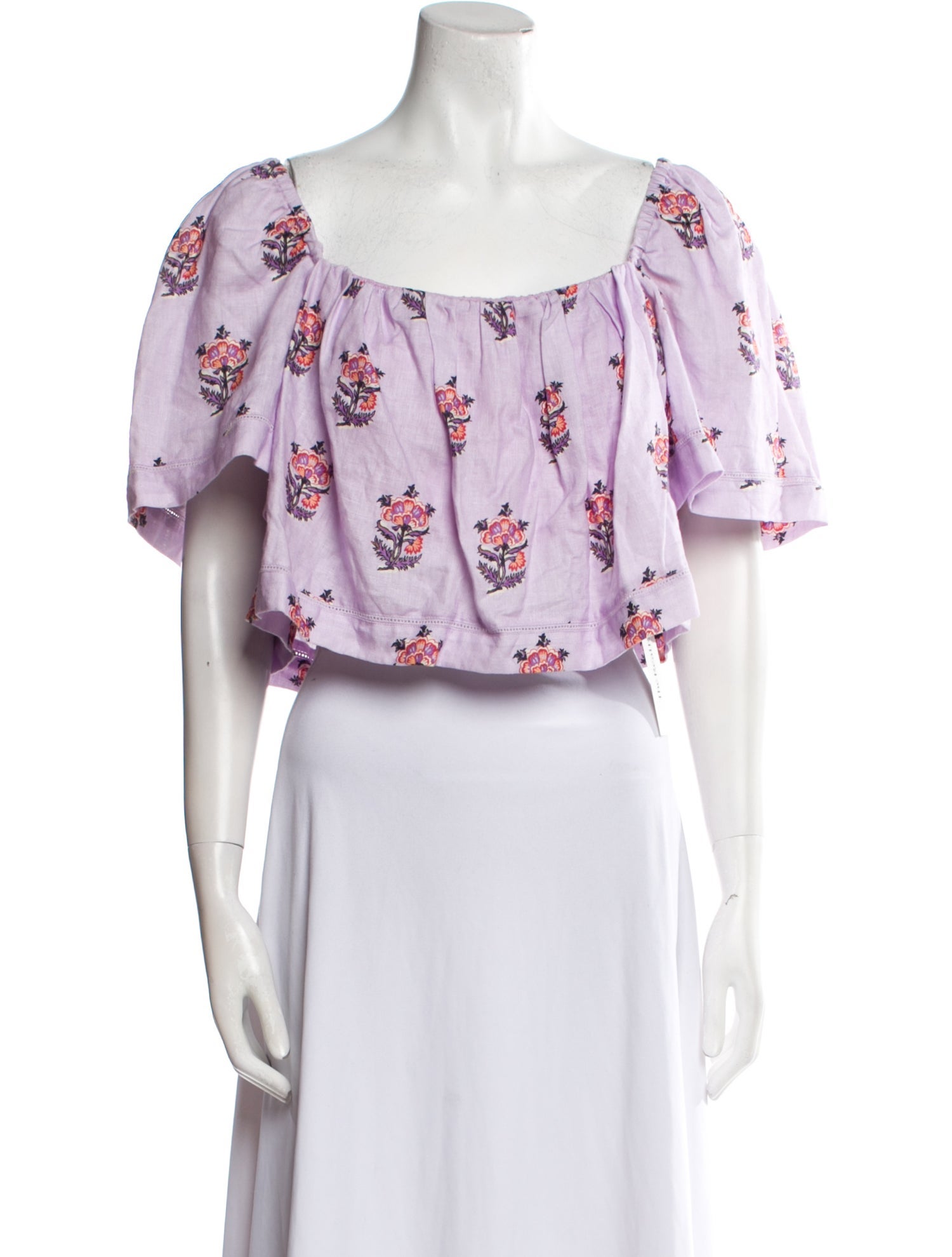 RHODE Linen Floral Print Crop Top