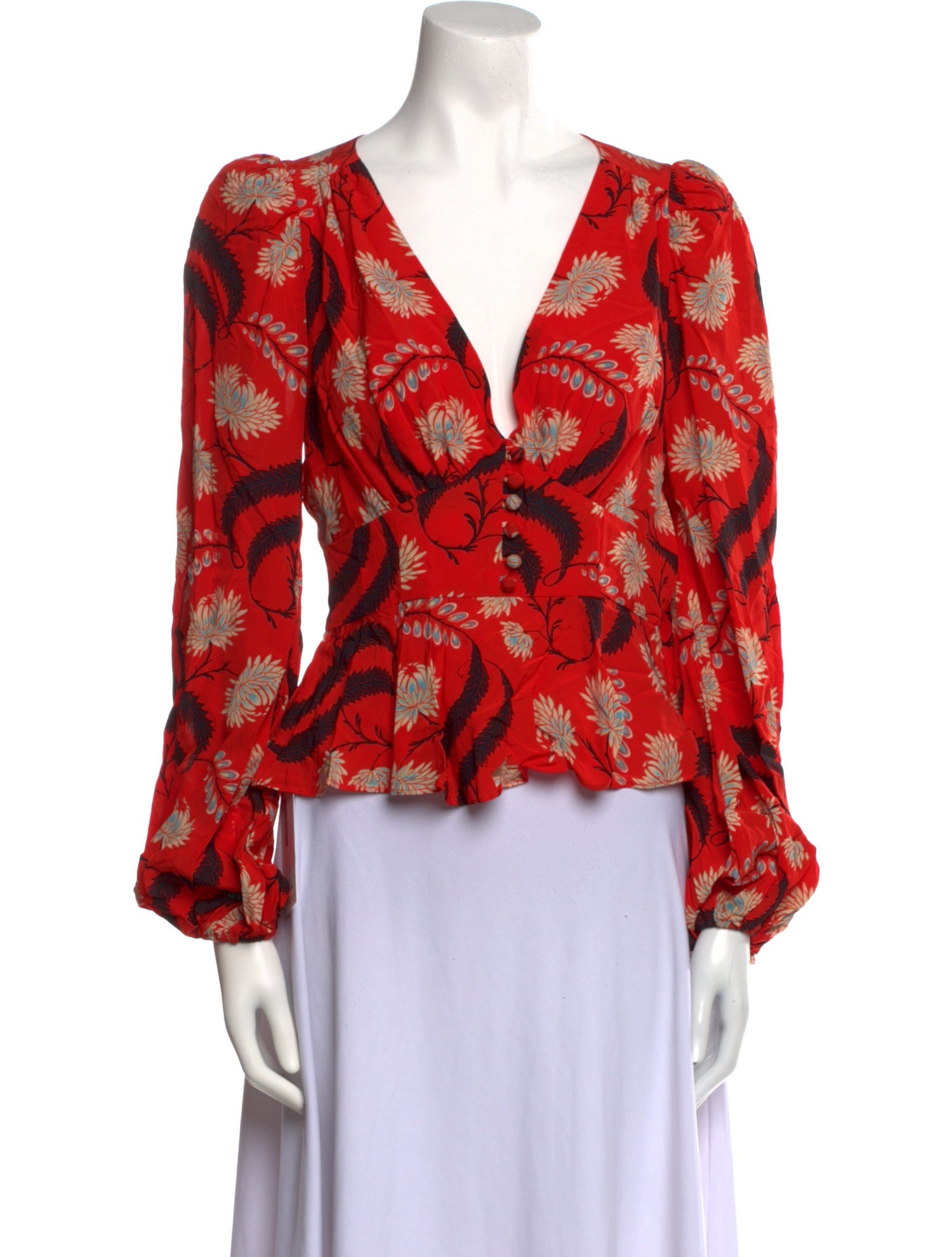 RHODE Floral Print V-Neck Blouse w/ Tags