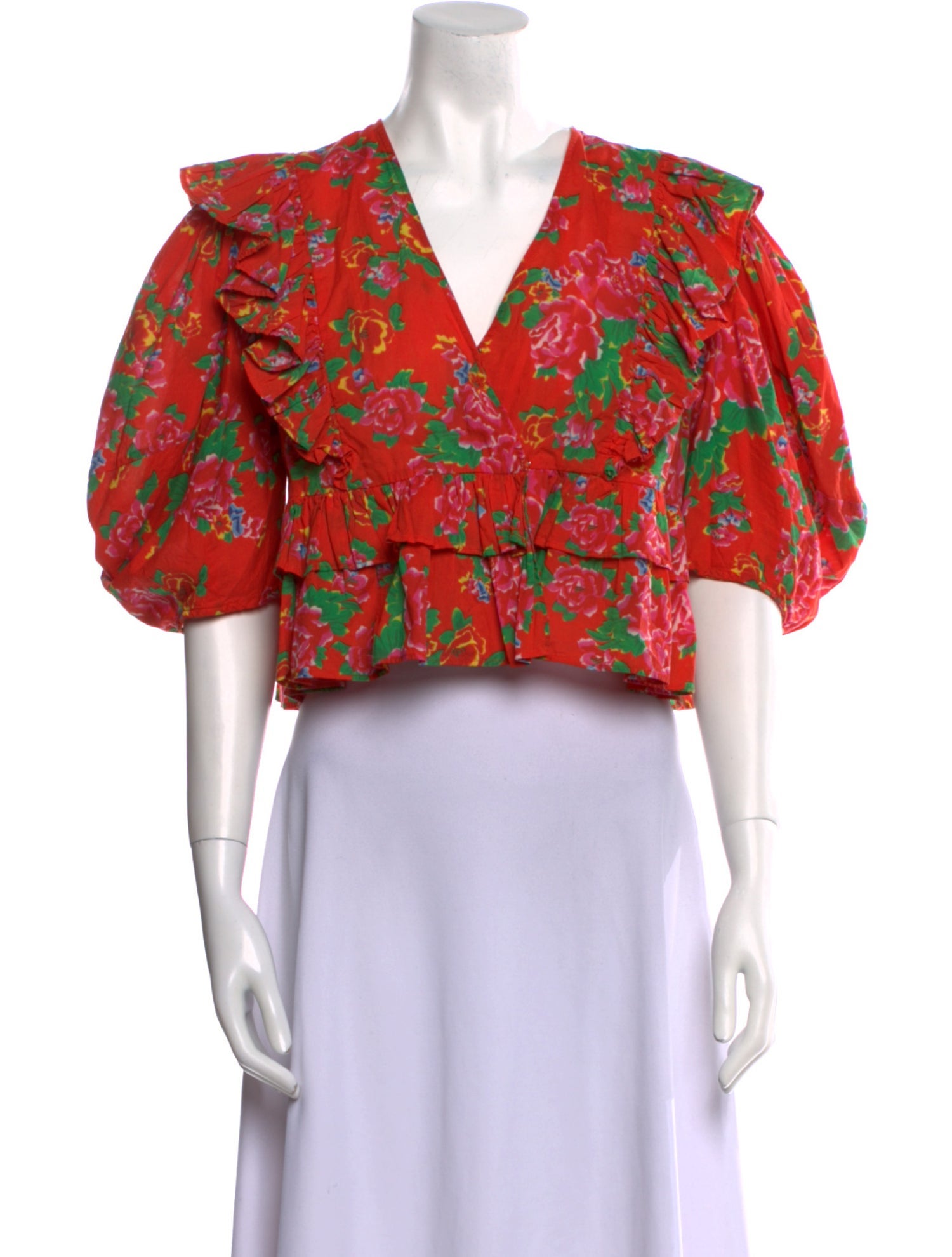 RHODE Floral Print V-Neck Crop Top