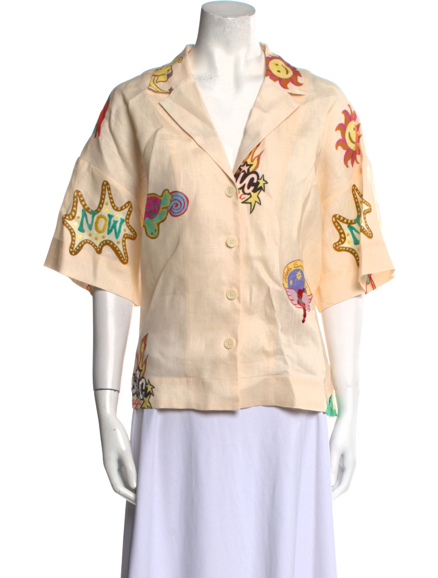RHODE Linen Printed Button-Up Top