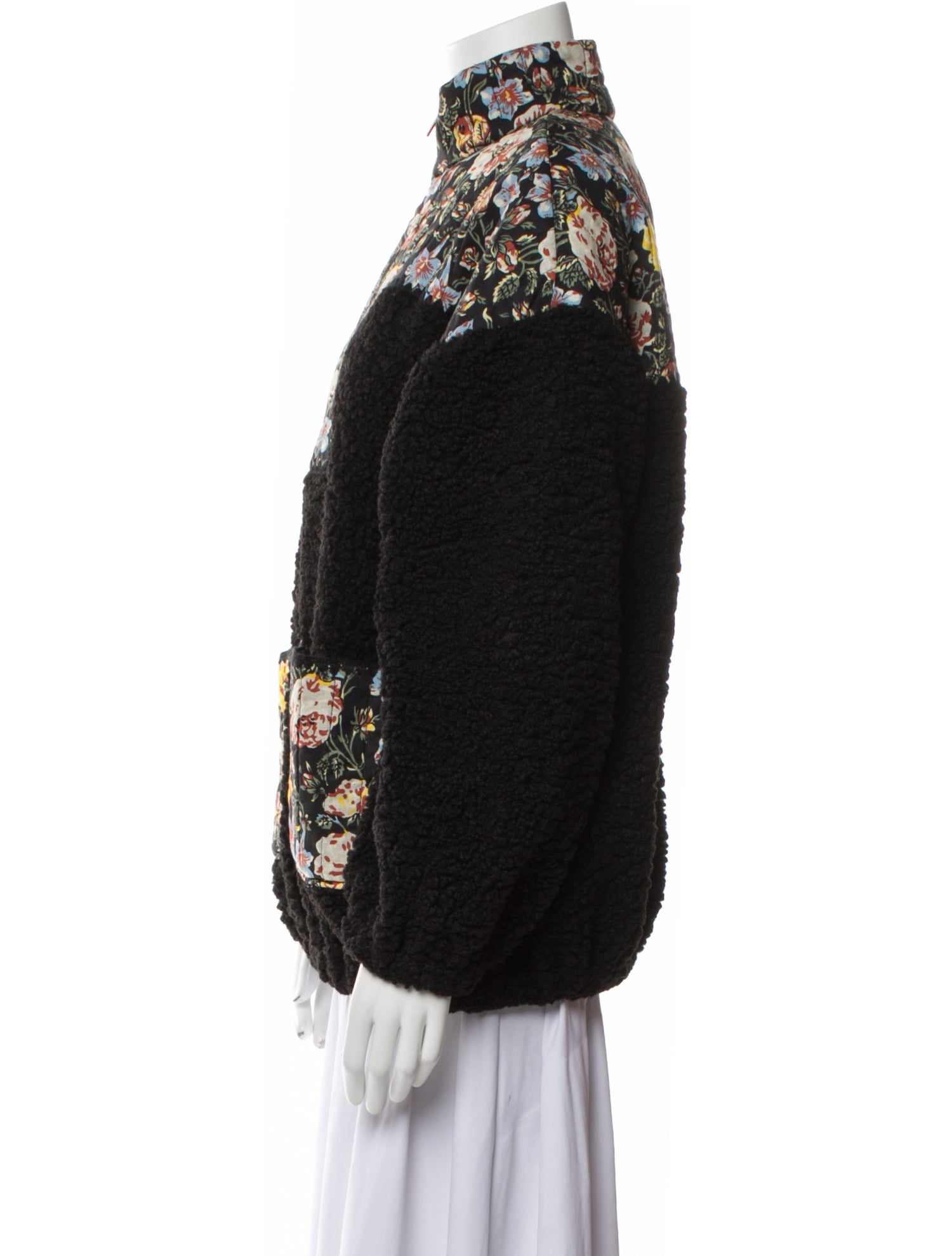 RHODE Linen Floral Print Faux Fur Jacket