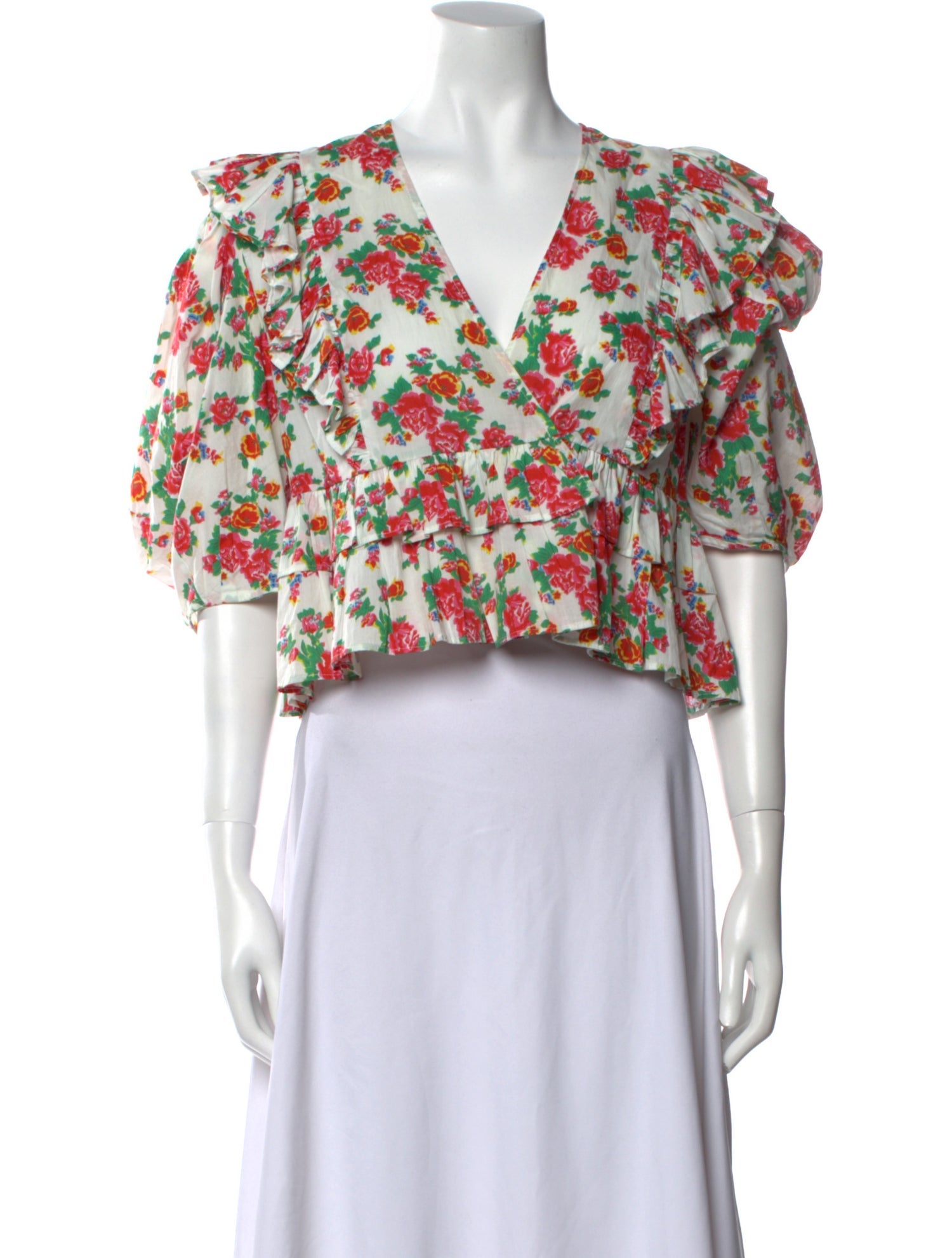 RHODE Floral Print Plunge Neckline Crop Top