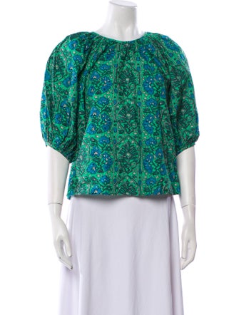 RHODE Floral Print Bateau Neckline Crop Top