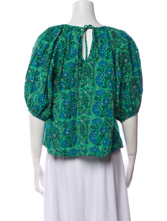 RHODE Floral Print Bateau Neckline Crop Top