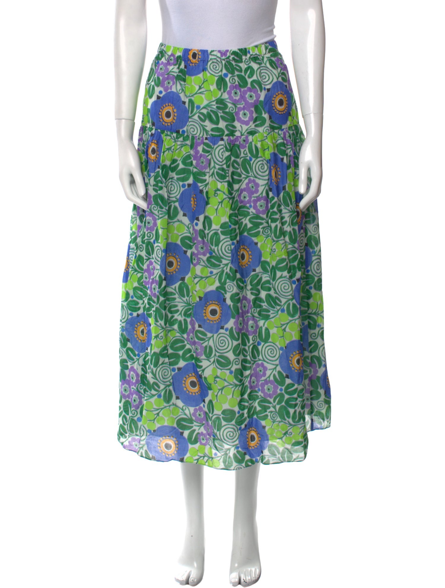 RHODE Floral Print Midi Length Skirt