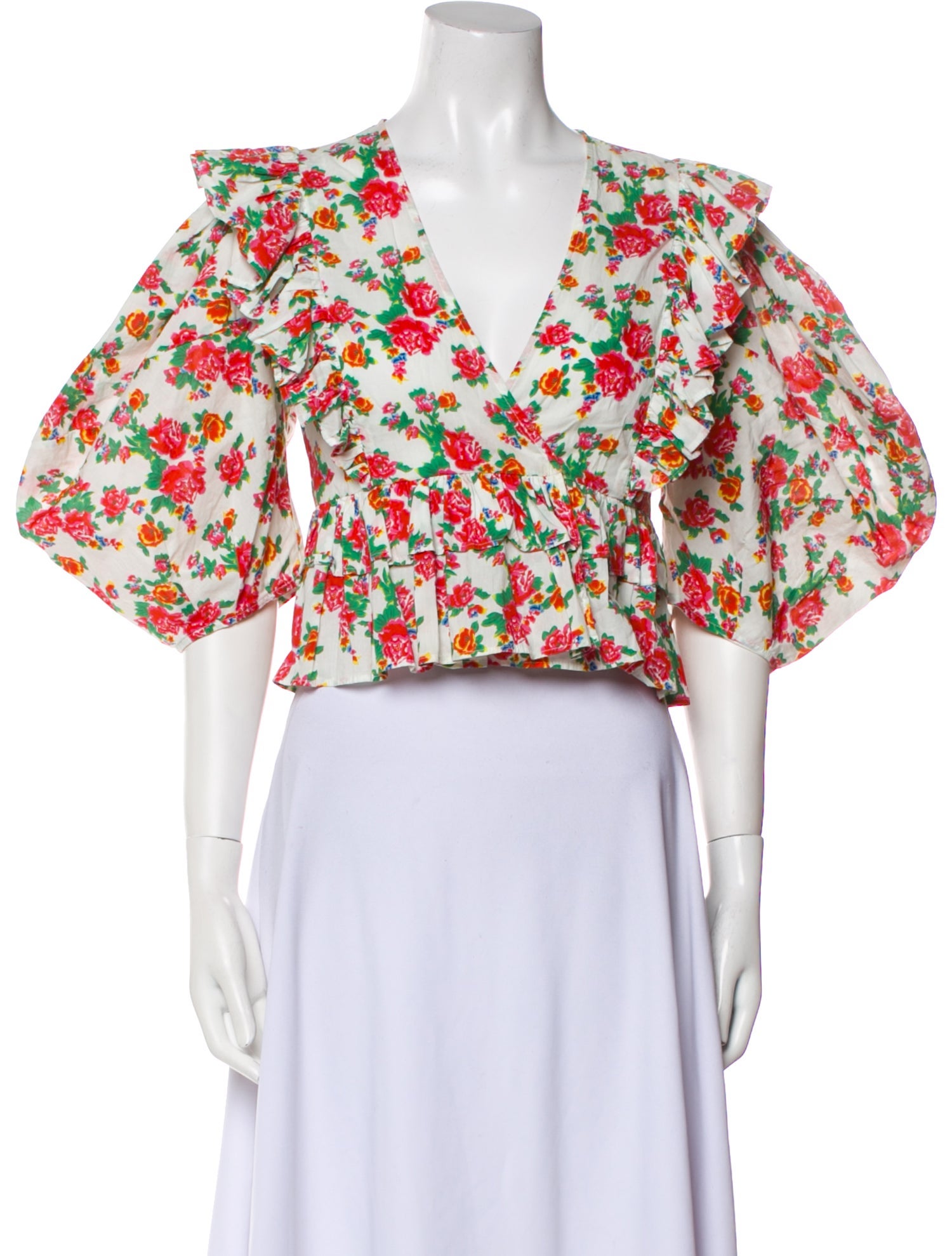 RHODE Floral Print V-Neck Crop Top