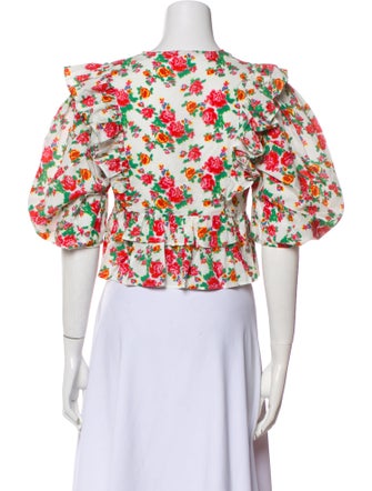 RHODE Floral Print V-Neck Crop Top