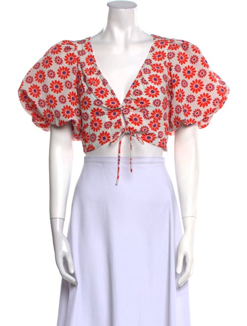 RHODE Floral Print V-Neck Crop Top