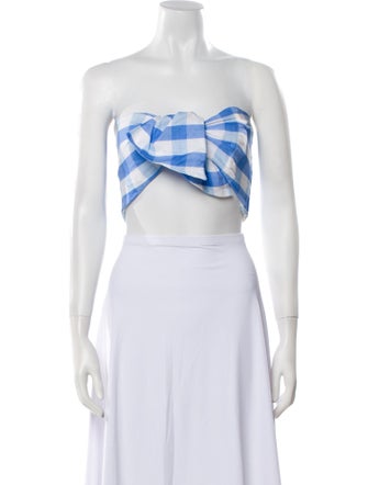 RHODE Linen Plaid Print Crop Top