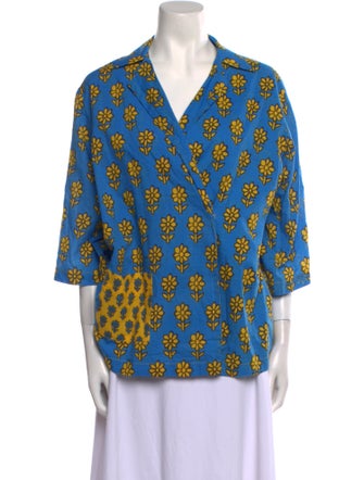 RHODE Printed Three-Quarter Sleeve Button-Up Top