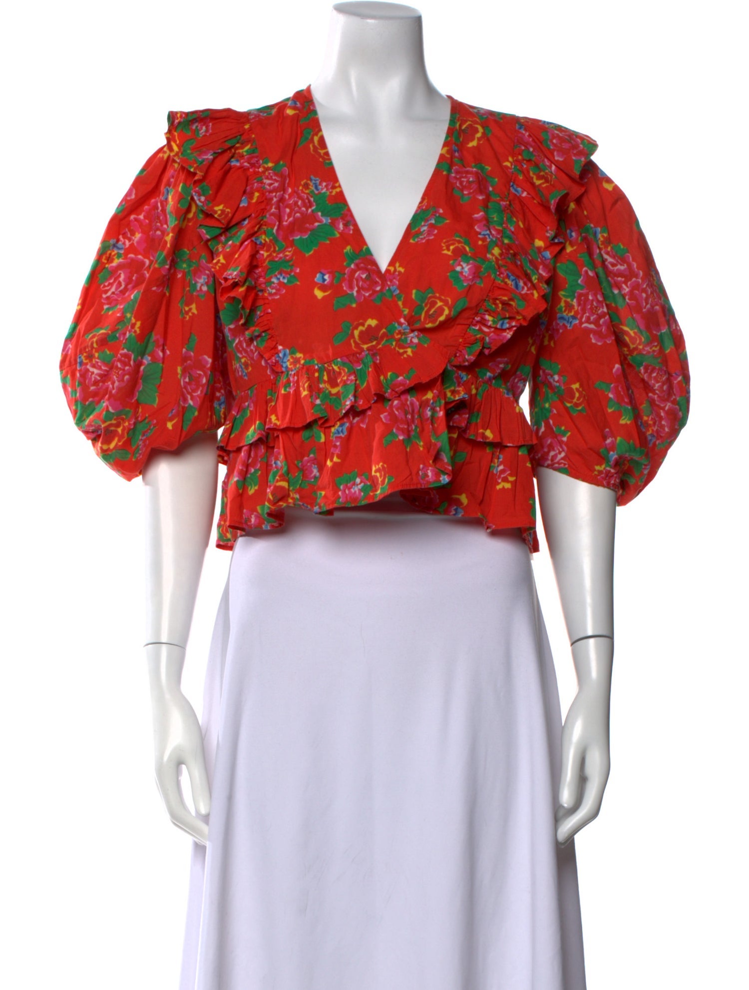 RHODE Floral Print V-Neck Crop Top