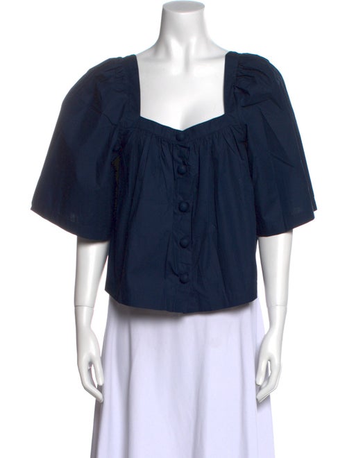 RHODE Square Neckline Three-Quarter Sleeve Button-Up Top