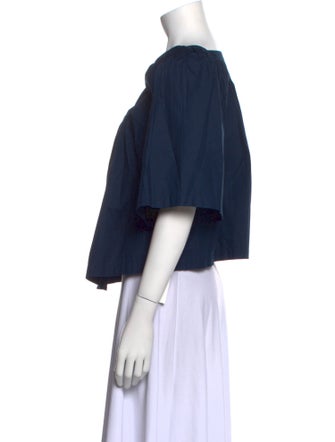 RHODE Square Neckline Three-Quarter Sleeve Button-Up Top