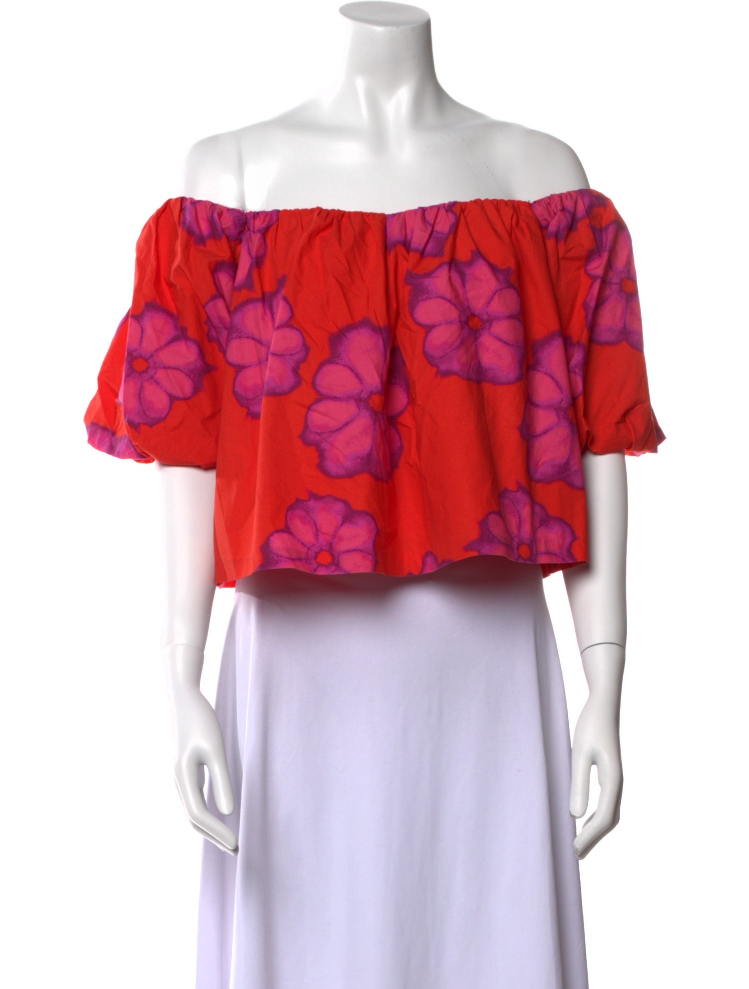 RHODE Floral Print Off-The-Shoulder Crop Top