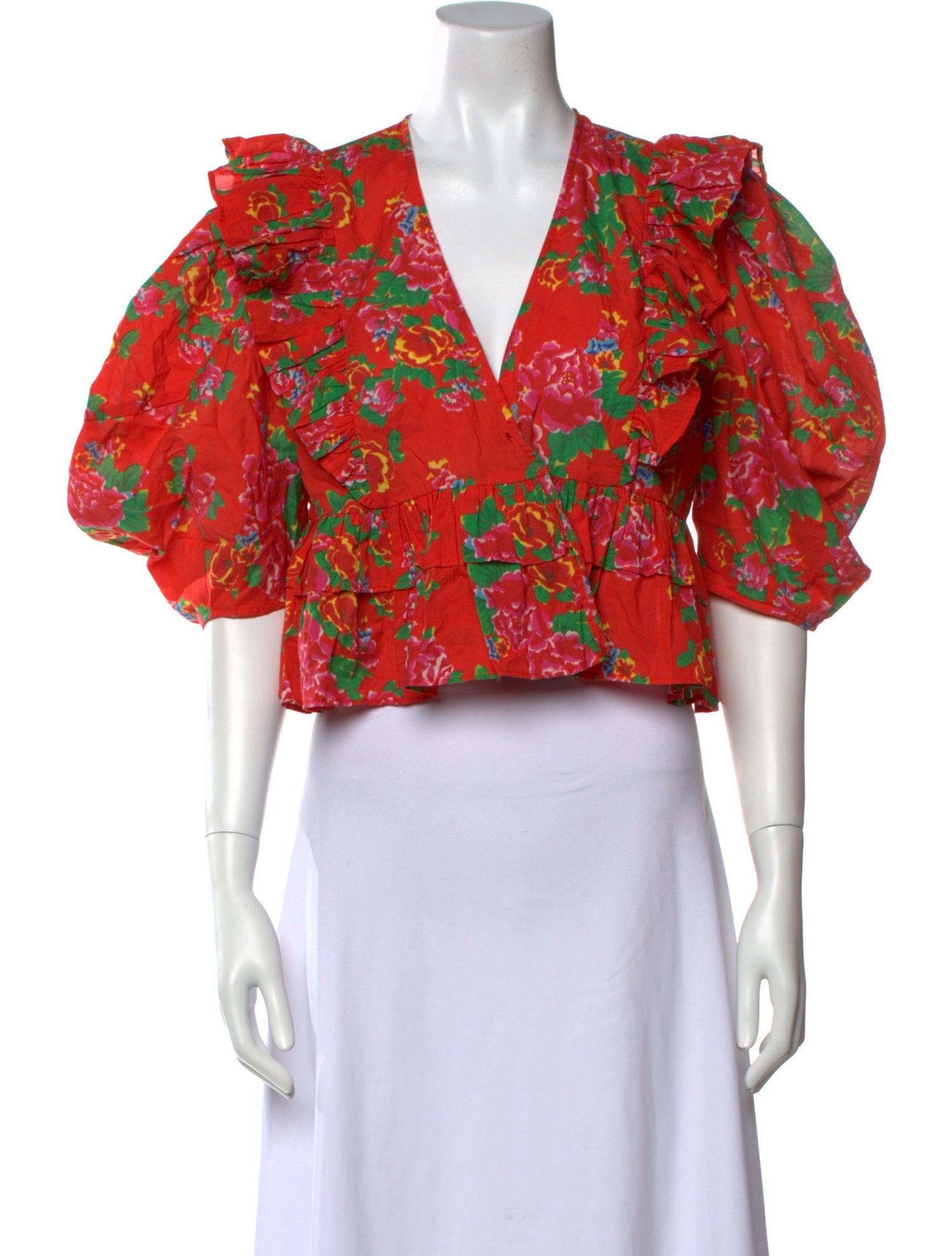 RHODE Floral Print V-Neck Crop Top