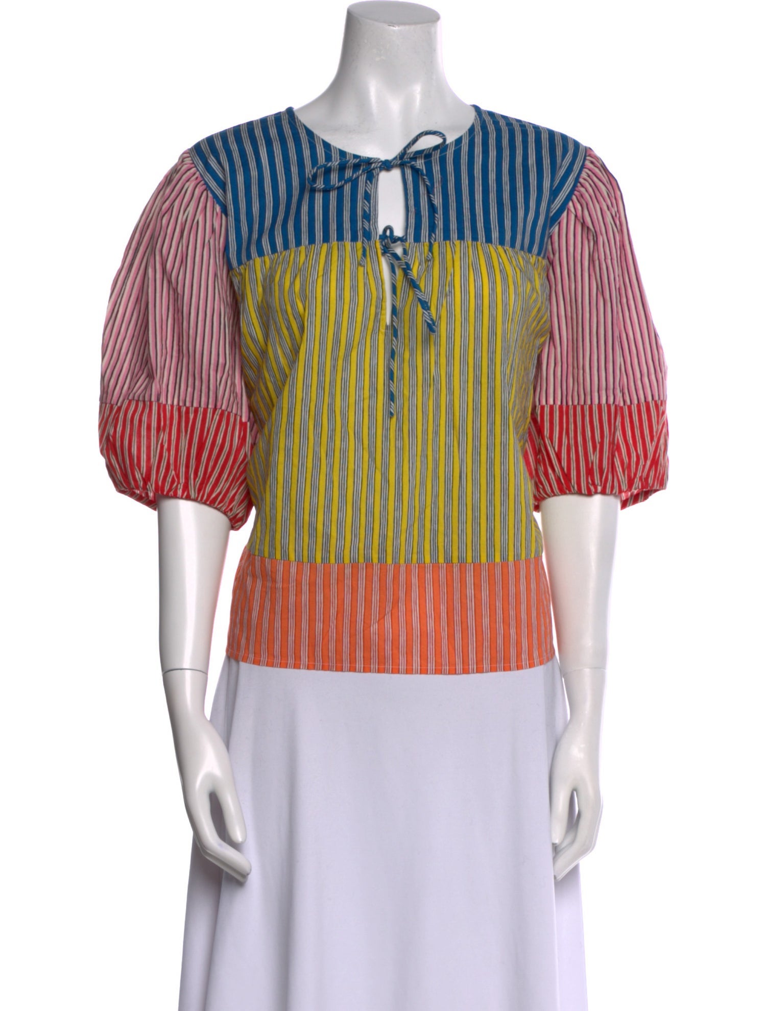 RHODE Striped Tie Neck Blouse
