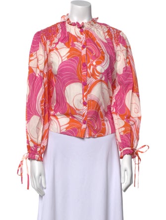 RHODE Printed Mock Neck Button-Up Top