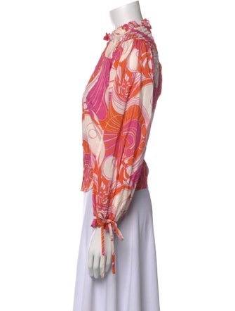 RHODE Printed Mock Neck Button-Up Top