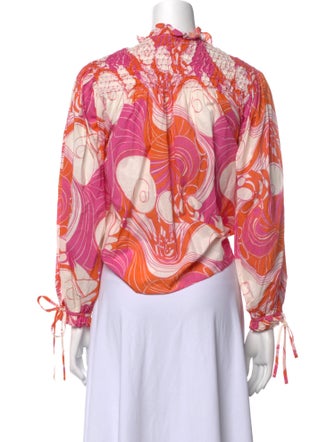 RHODE Printed Mock Neck Button-Up Top