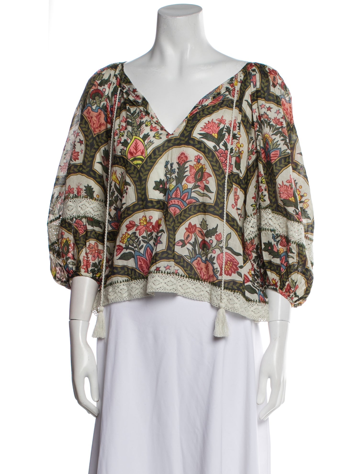 RHODE Floral Print V-Neck Blouse