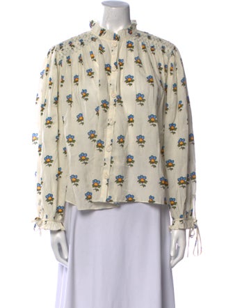 RHODE Floral Print Mock Neck Blouse