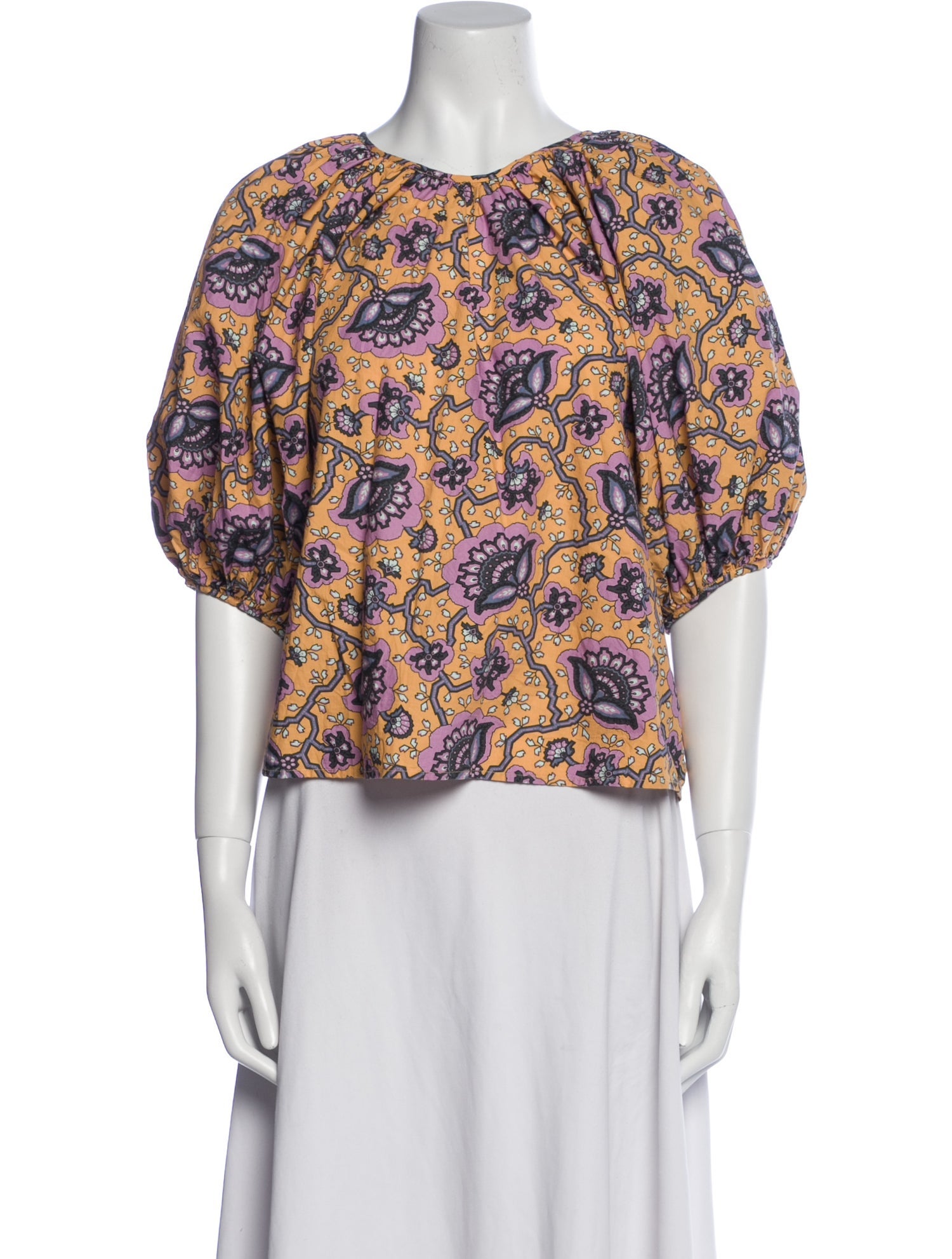 RHODE Floral Print Bateau Neckline Blouse
