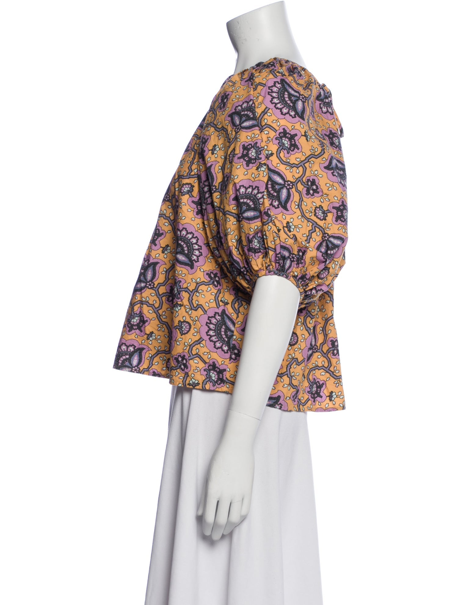 RHODE Floral Print Bateau Neckline Blouse