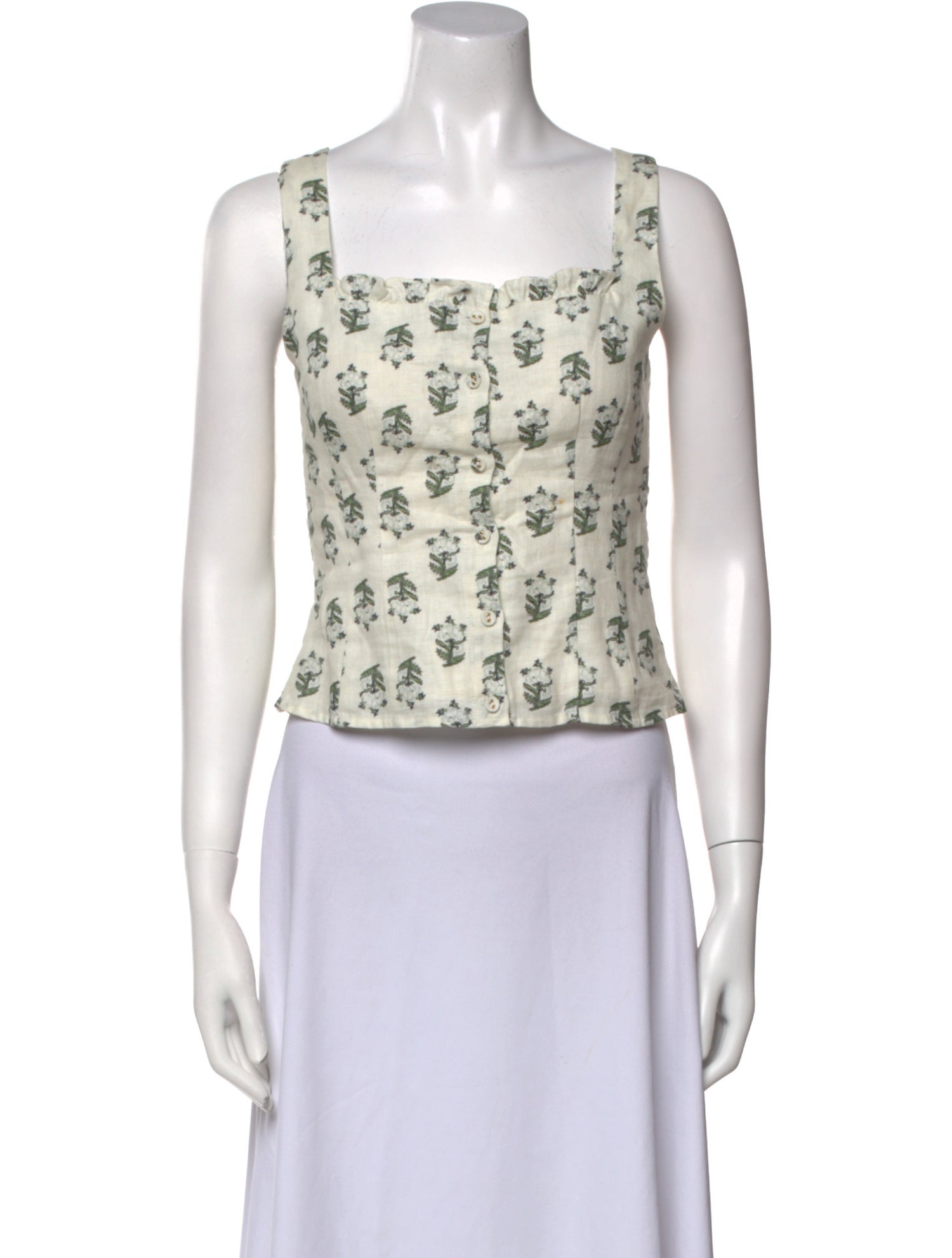 RHODE Linen Floral Print Crop Top