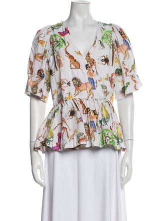 RHODE Floral Print V-Neck Blouse