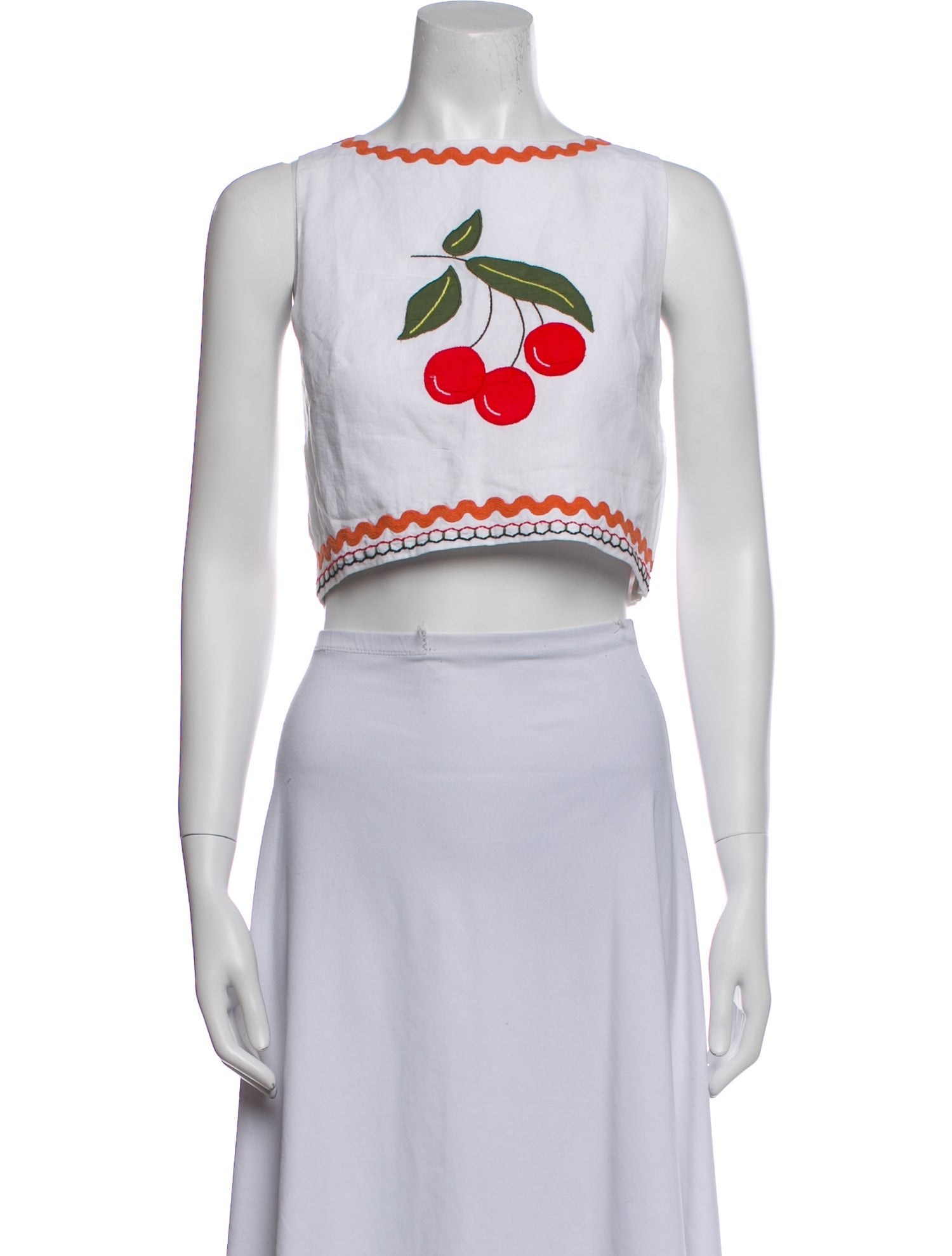 RHODE Graphic Print Bateau Neckline Crop Top