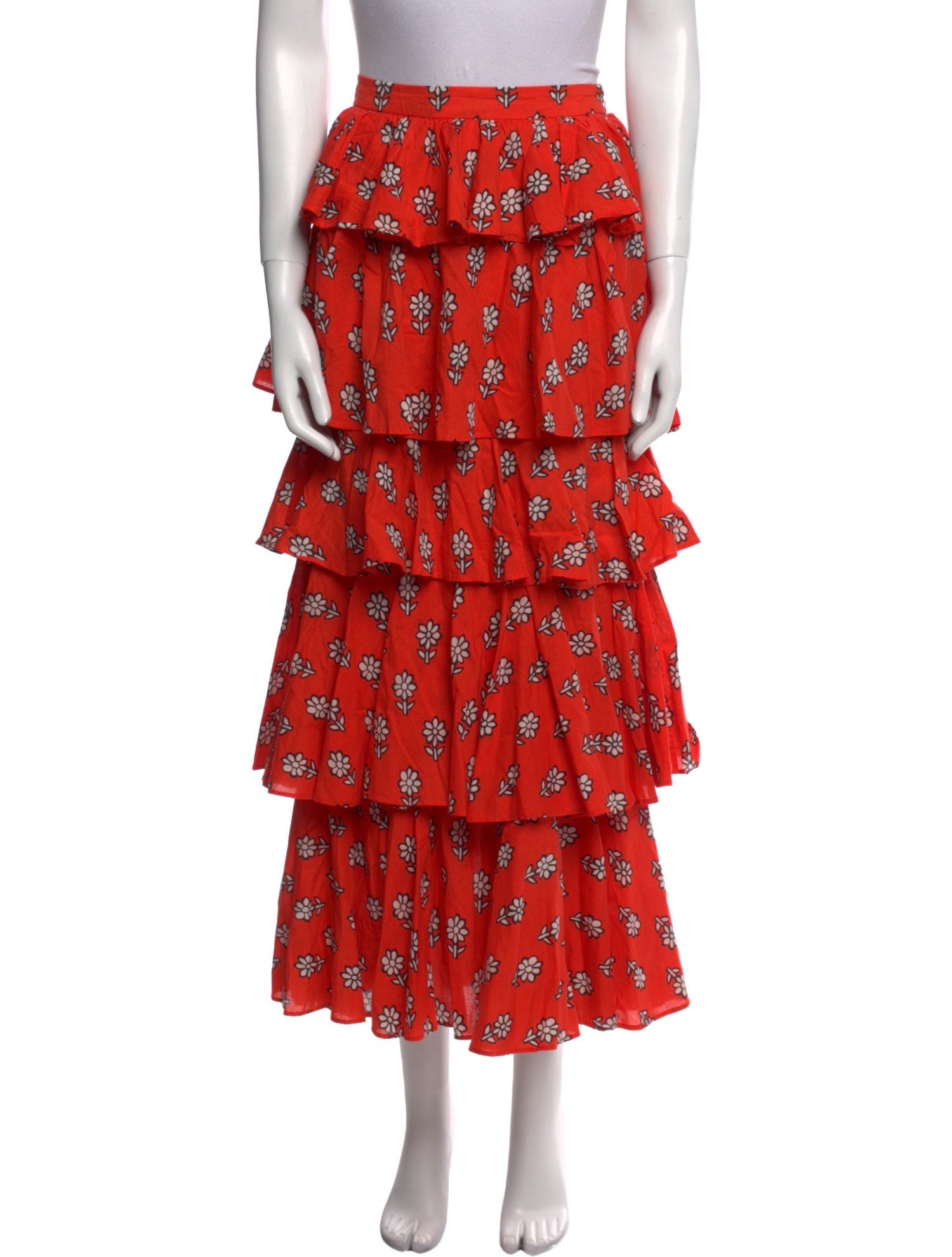 RHODE Floral Print Midi Length Skirt