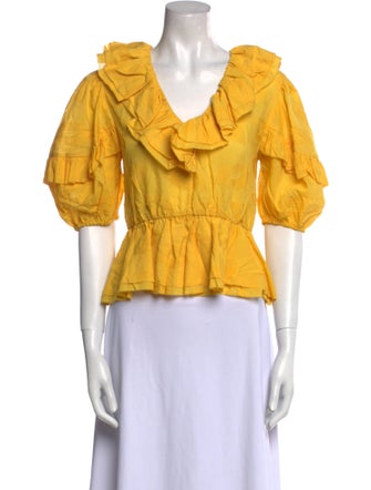 RHODE V-Neck Three-Quarter Sleeve Crop Top