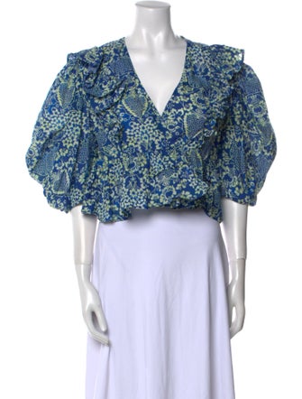 RHODE Floral Print V-Neck Crop Top