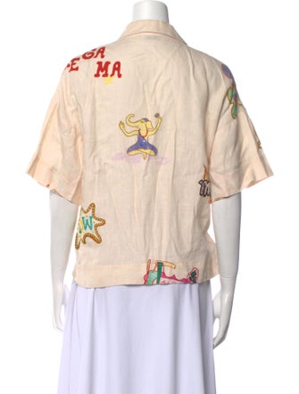 RHODE Linen Floral Print Button-Up Top