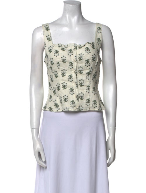 RHODE Linen Floral Print Crop Top