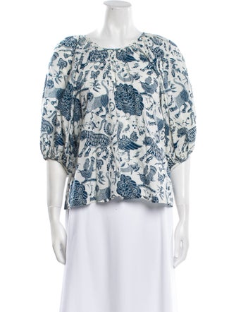 RHODE Floral Print Scoop Neck Blouse