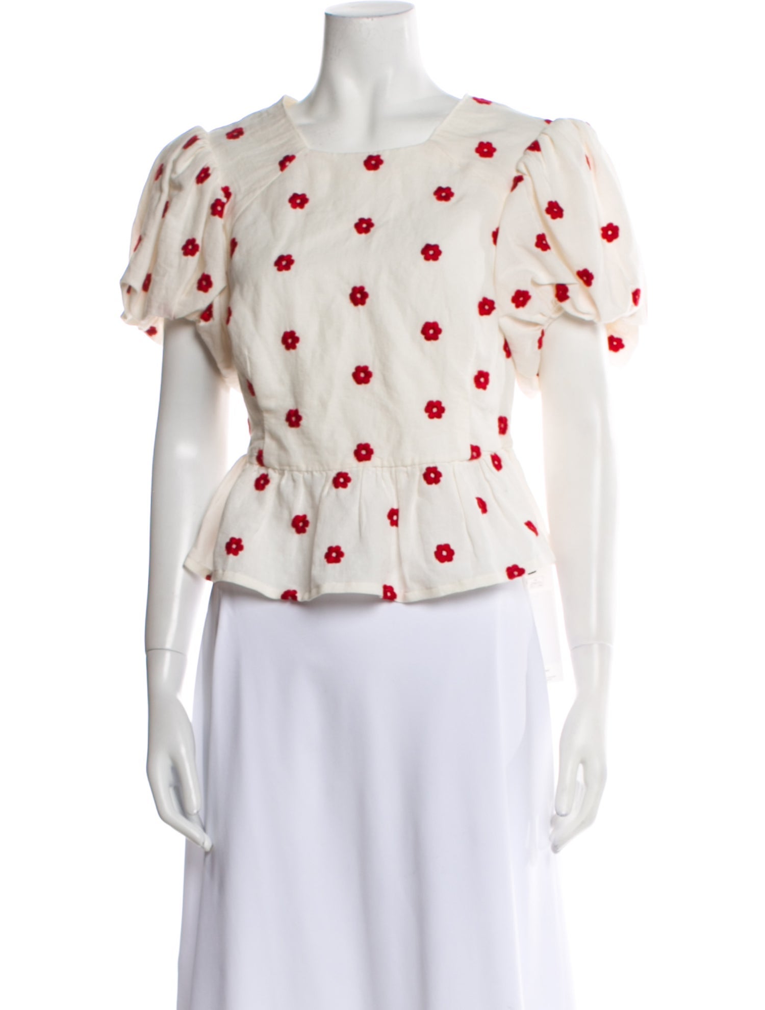 RHODE Polka Dot Print Crew Neck Button-Up Top