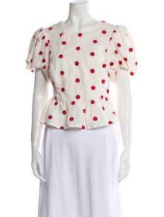 RHODE Polka Dot Print Crew Neck Button-Up Top