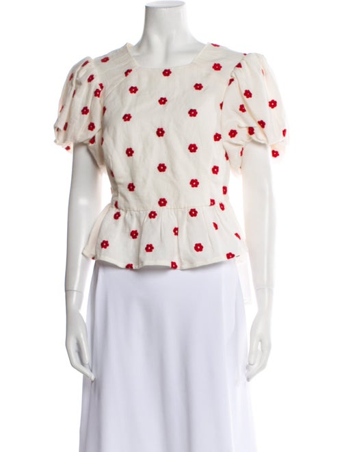 RHODE Polka Dot Print Crew Neck Button-Up Top