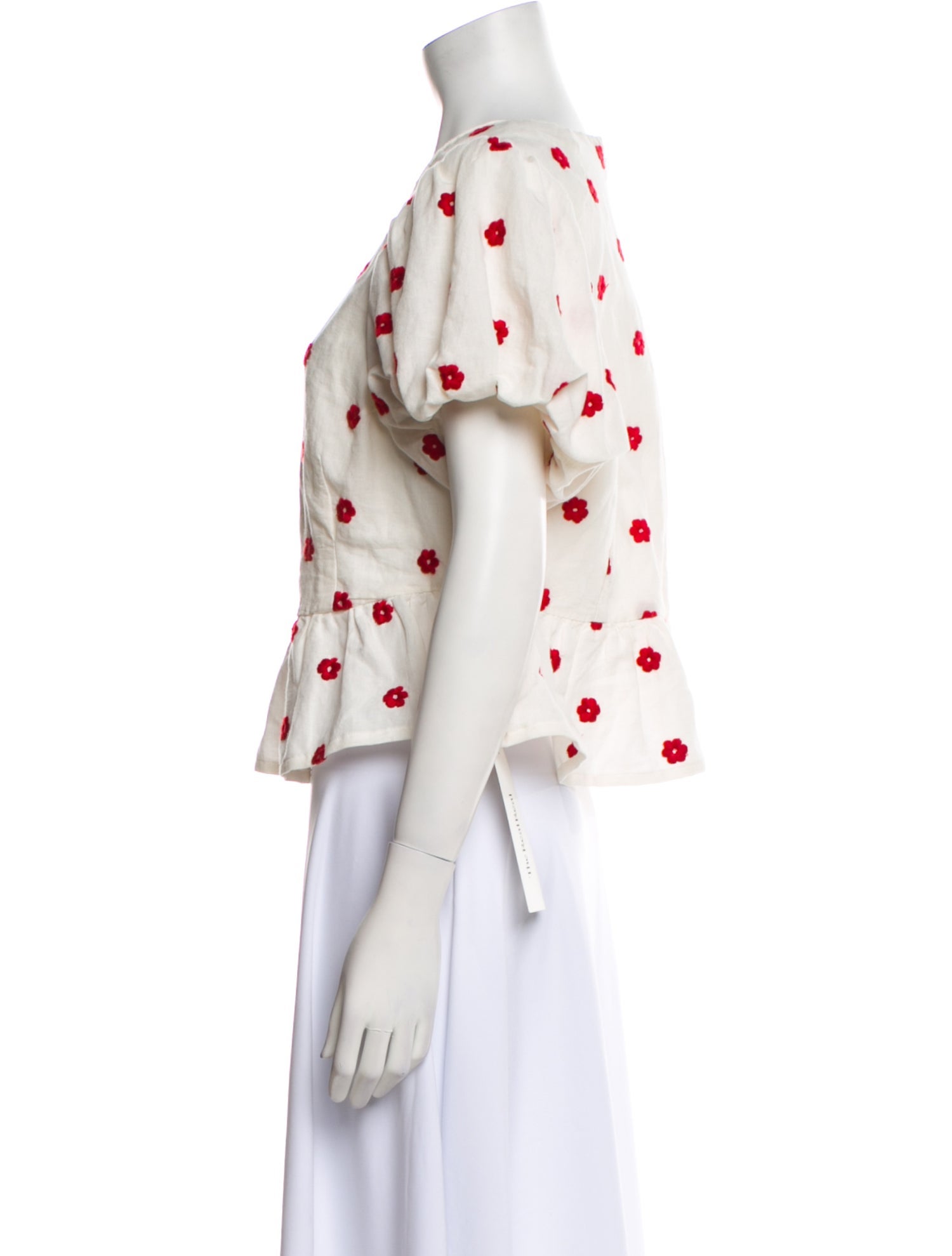 RHODE Polka Dot Print Crew Neck Button-Up Top