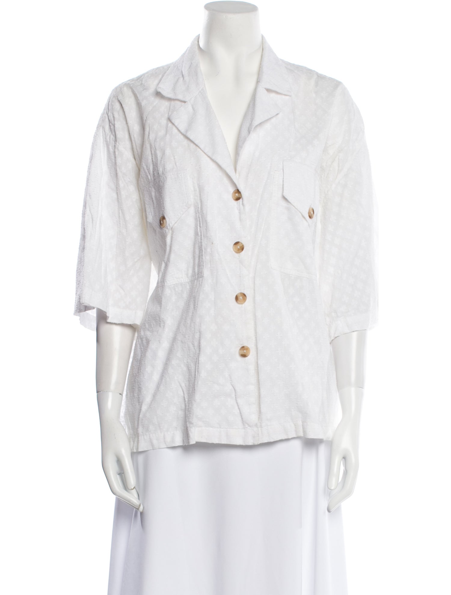 RHODE Three-Quarter Sleeve Button-Up Top