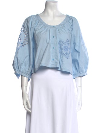 RHODE Scoop Neck Three-Quarter Sleeve Crop Top