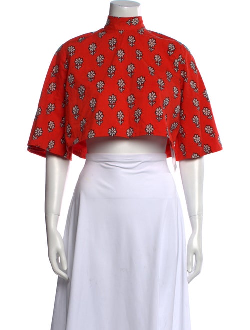 RHODE Floral Print Mock Neck Crop Top