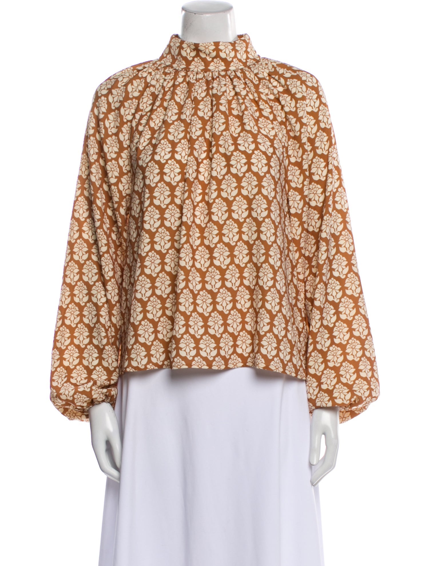 RHODE Floral Print Mock Neck Blouse