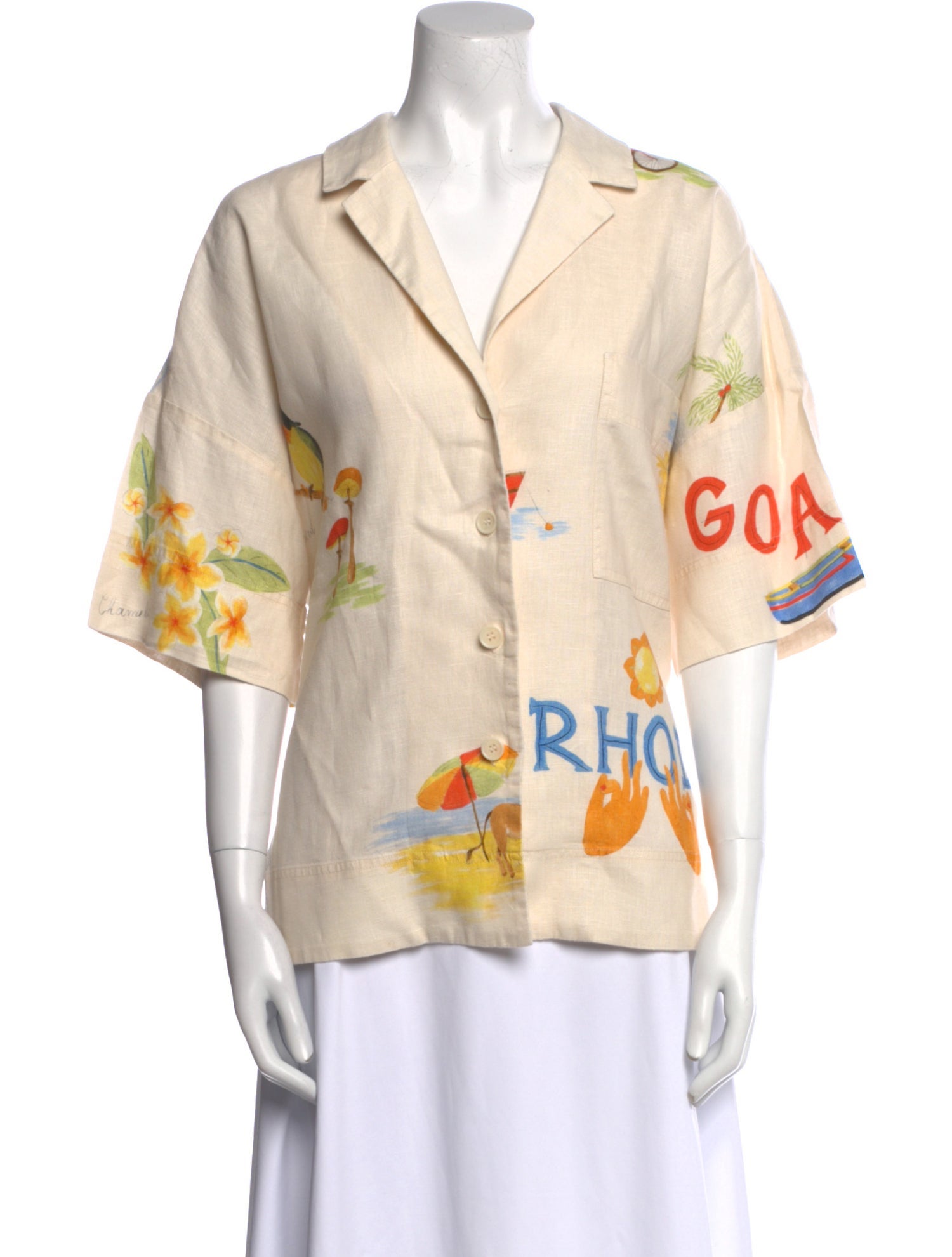 RHODE Linen Printed Button-Up Top