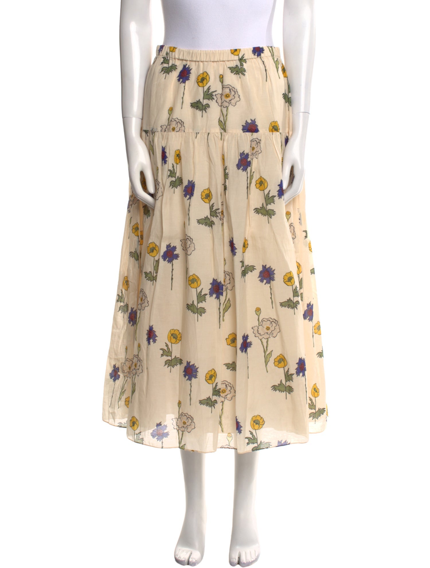 RHODE Floral Print Midi Length Skirt