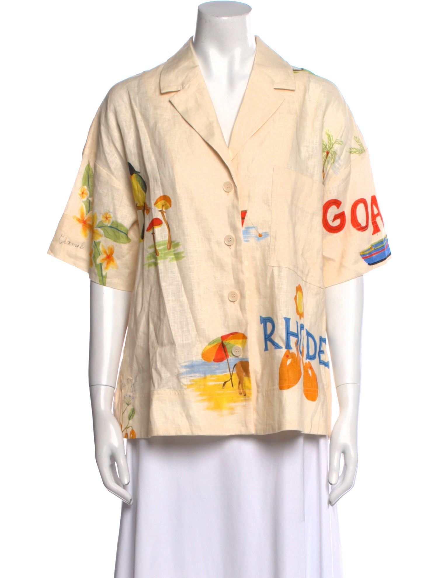 RHODE Linen Printed Button-Up Top